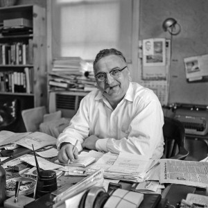 Golden at his desk in 1957. Photo by Tom Nebbia; LOOK Magazine Photograph Collection, Library of Congress, Prints and Photographs Division.
